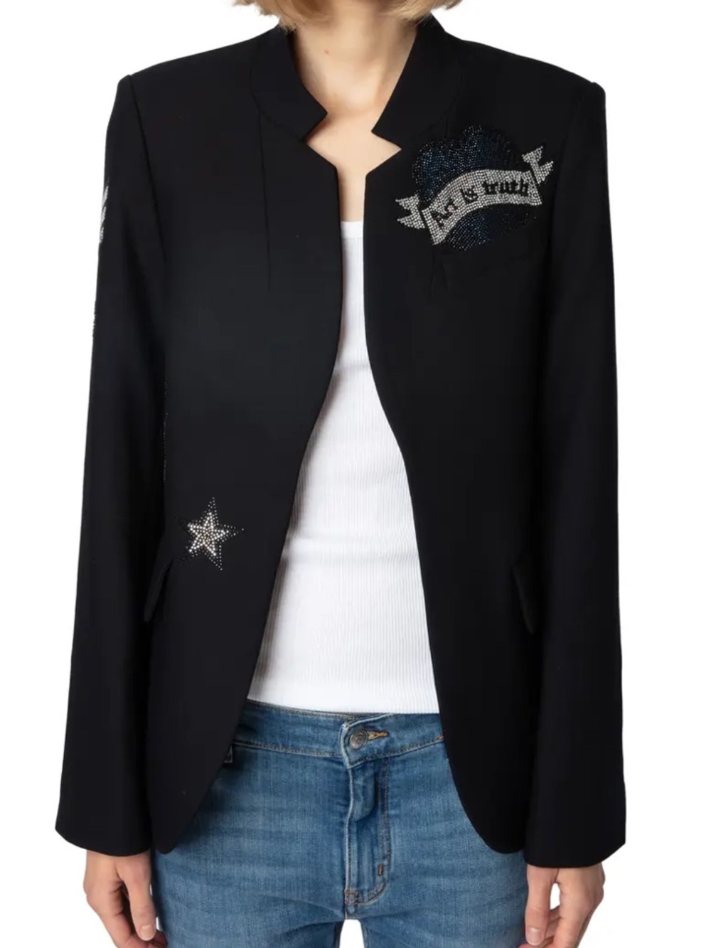 Zadig & Voltaire Art is Truth Blazer in Encre Blue/Black Embellish size 42/XL